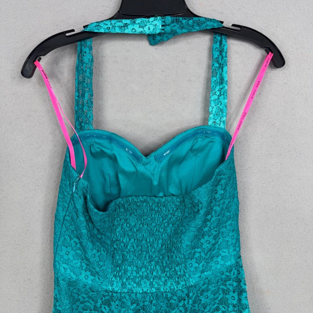 Betsey Johnson Halter Dress Womens 4 Teal Floral Lace Ombre High Low Party Prom - Picture 7 of 11